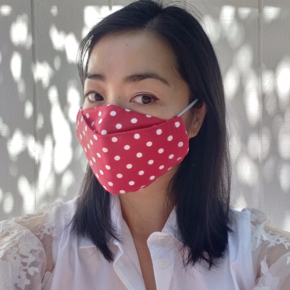 Red White Polka Dot Breathable Face Mask w Pocket